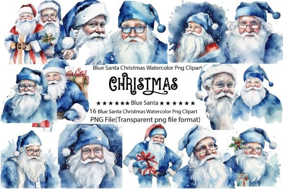 Download Blue Santa Christmas Watercolor Bundle - Premium Resources