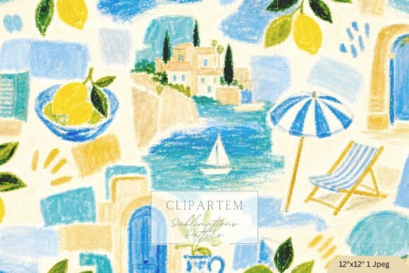 Download Mediterranean Summer Pattern Blue Lemons - Summer pattern Collection