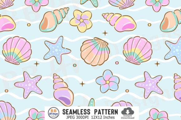 Download Seashells Starfish Summer Pattern Paper - Summer pattern Collection