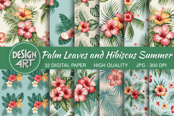 Download Palm Leaves and Hibiscus Summer Pattern - Summer pattern Collection